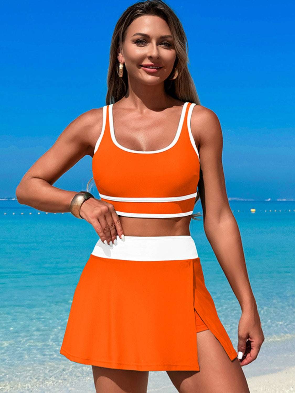 Scoop Neck Top And Skort Swim Set - Stylish and Trendy Women's Fashion from Chic Yana's Fashion
