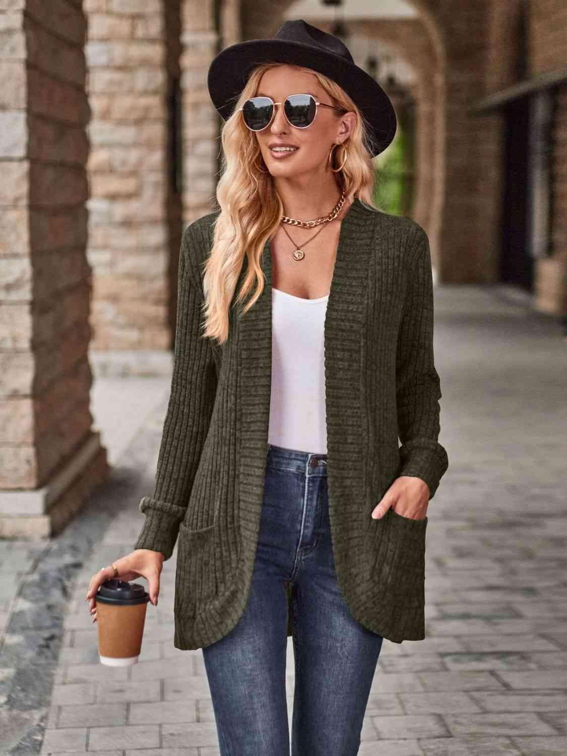 Open Front Cardigan With Pockets - Chic Yana's Fashion