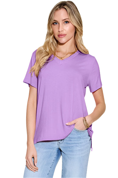 Basic Bae Bamboo Full Size V Neck High Low T Shirt - Chic Yana's Fashion