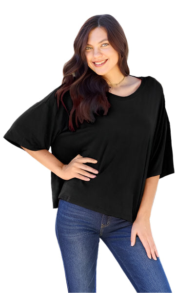 Basic Bae Bamboo Full Size Round Neck Drop Shoulder T Shirt - Chic Yana's Fashion