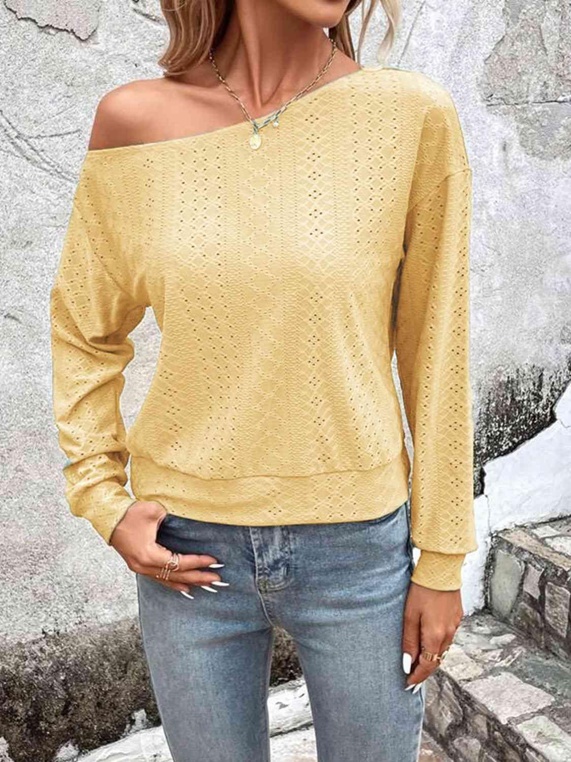 Eyelet Dropped Shoulder Blouse - Chic Yana's Fashion