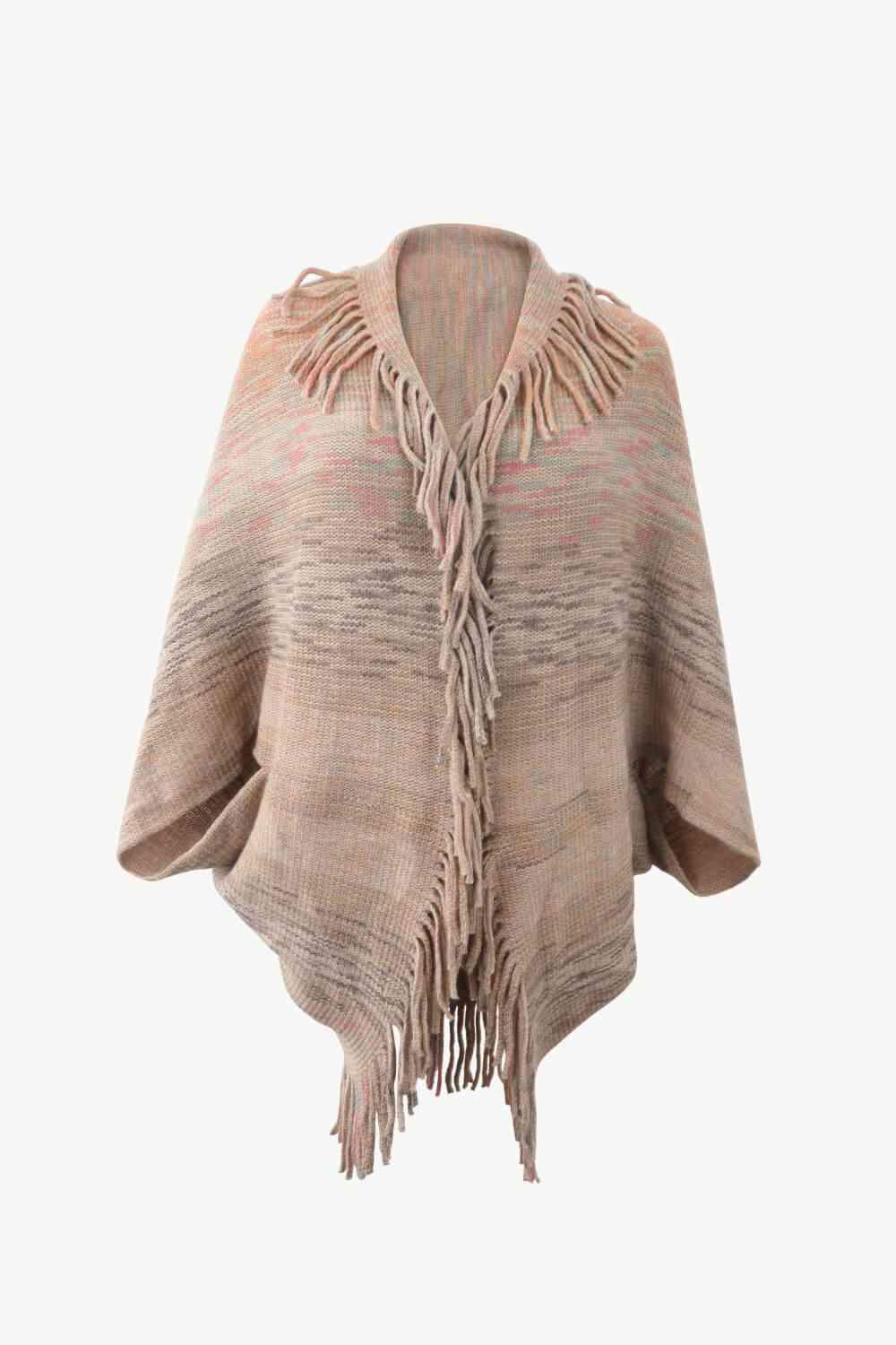 Multicolored Fringe Trim Poncho - Chic Yana's Fashion