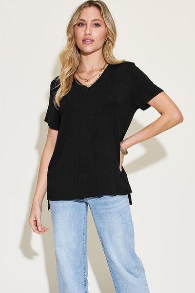 Basic Bae Full Size V Neck High Low T Shirt - Chic Yana's Fashion