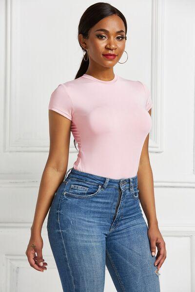 Round Neck Short Sleeve Bodysuit - Chic Yana's Fashion