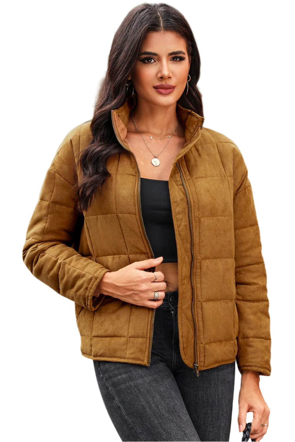 Zip Up Pocketed Long Sleeve Coat - Chic Yana’s Fashion