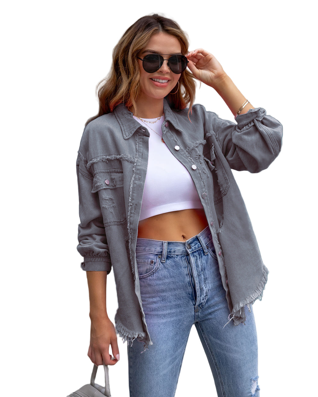 Ripped Shirt Jacket for Women — Spring, Fall — Chic Yana Fashion