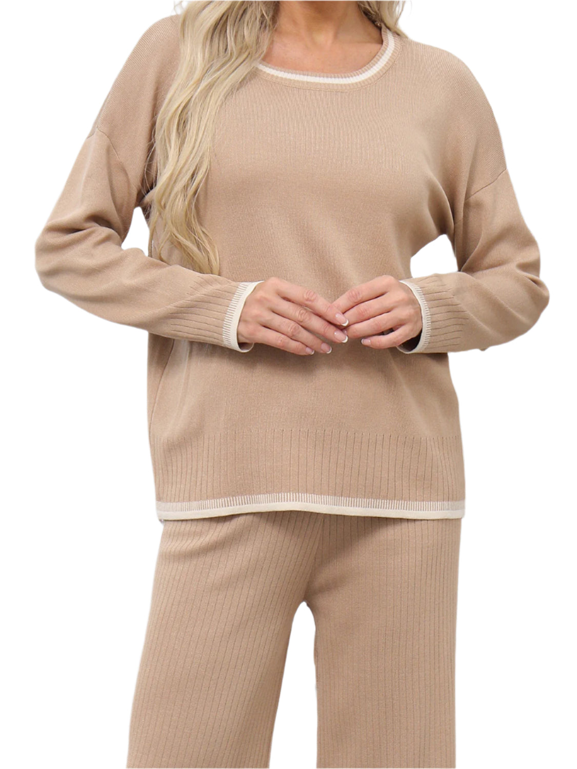 Contrast Trim Round Neck Top and Pants Sweater Set - Shop Now at Chic Yana's Fashion