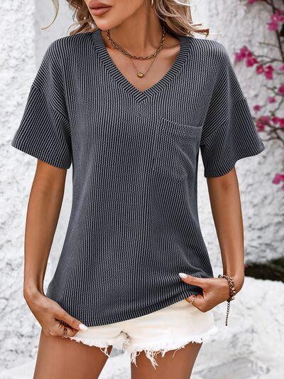 Mandy V Neck Dropped Shoulder T Shirt - Chic Yana's Fashion