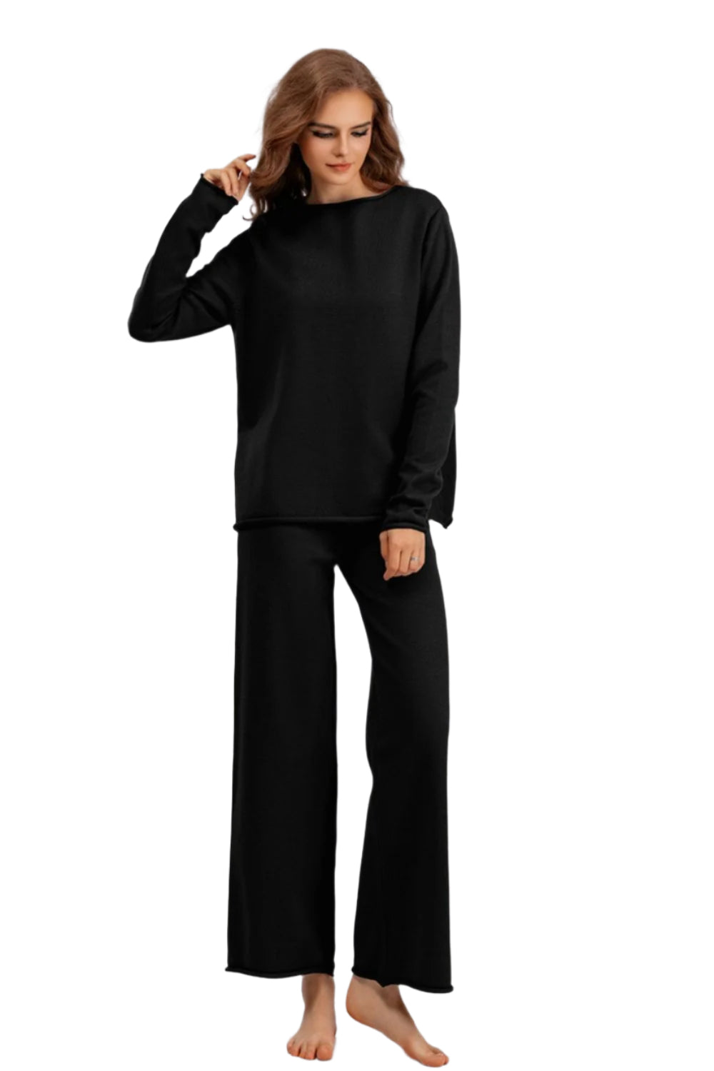 Basic Bae Rolled Round Neck Top and Pants Sweater Set - Shop Now at Chic Yana's Fashion