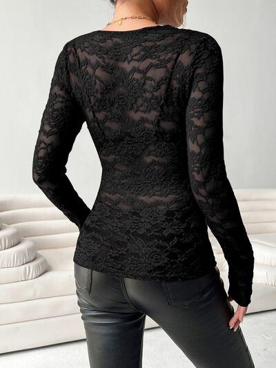 V Neck Long Sleeve Lace Top - Chic Yana's Fashion