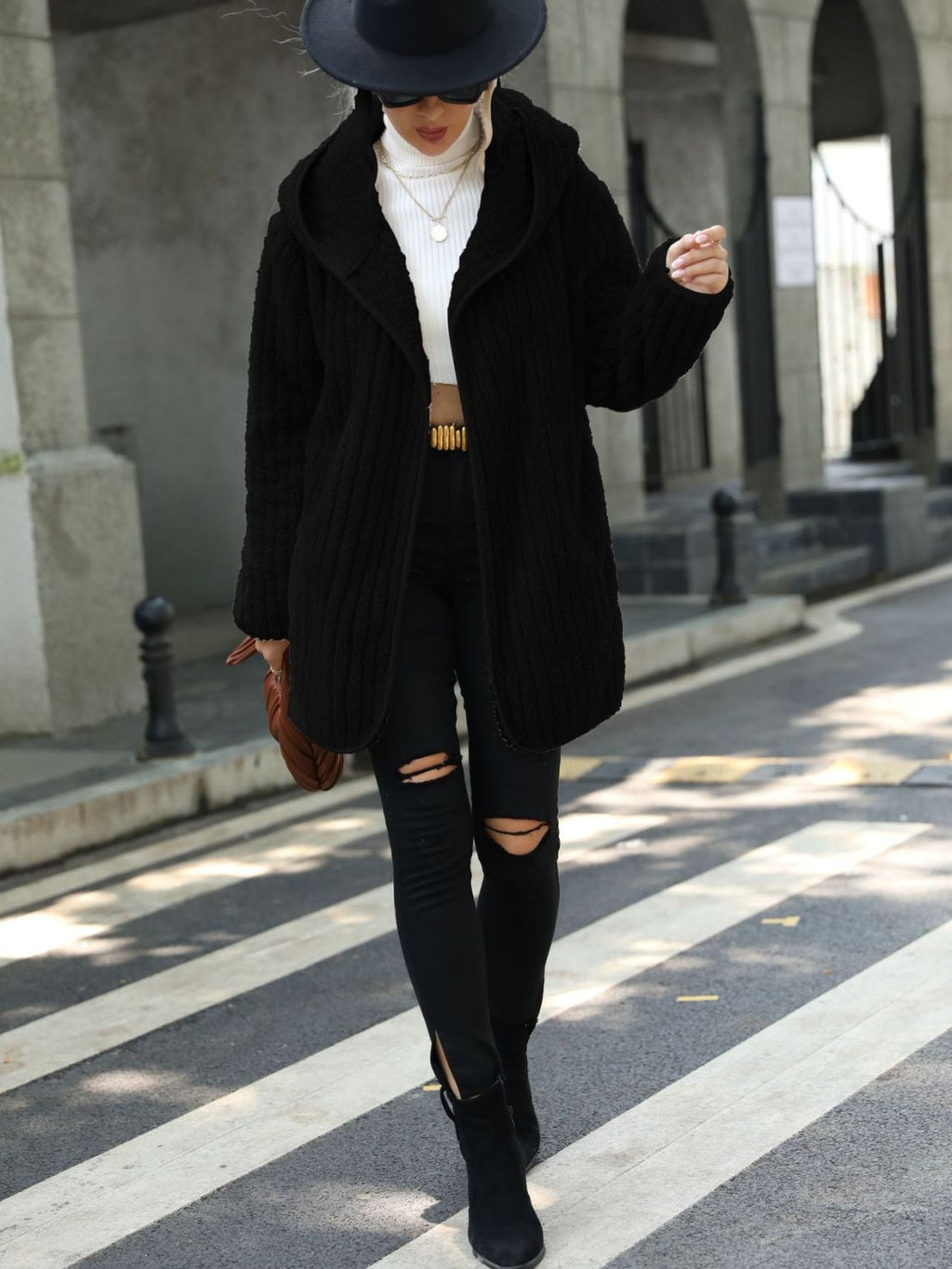 Open Front Ribbed Hooded Coat - Chic Yana’s Fashion