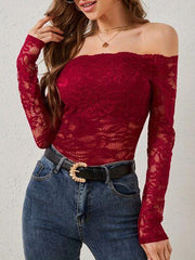 Off Shoulder Long Sleeve Lace Top - Chic Yana's Fashion