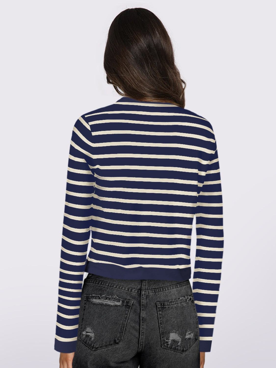 Striped Round Neck Button Up Long Sleeve Cardigan - Chic Yana’s Fashion