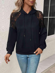 Perfee Lace Detail Drawstring Long Sleeve Hoodie - Chic Yana's Fashion