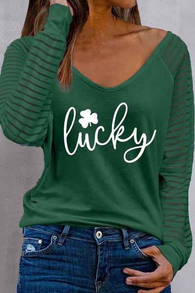 Lucky V Neck Raglan Sleeve Blouse - Chic Yana's Fashion