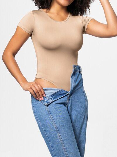 Full Size Round Neck Short Sleeve Bodysuit - Chic Yana's Fashion