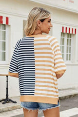 Striped Round Neck Half Sleeve T Shirt - Chic Yana's Fashion