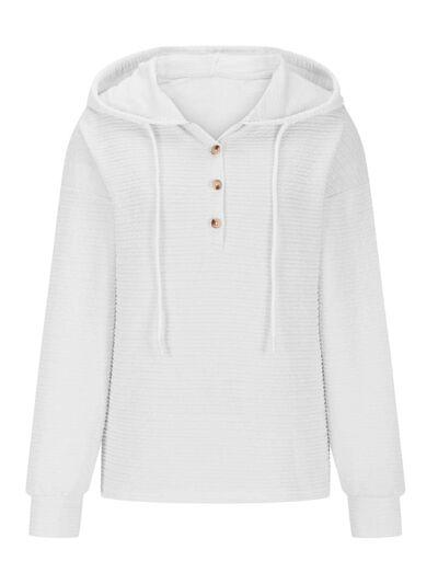 Drawstring Quarter Button Long Sleeve Hoodie - Chic Yana's Fashion