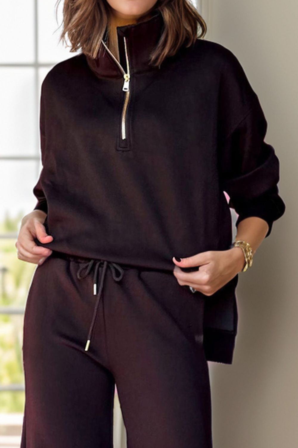 Half Zip Turtleneck Long Sleeve Top and Pants Set – Chic Yana’s Fashion