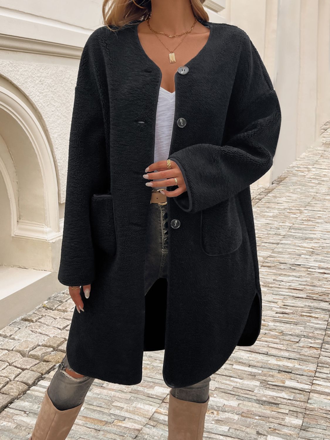 Devine Button Up Long Sleeve Coat - Chic Yana’s Fashion