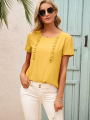 Ivy Lane Frill Round Neck Short Sleeve Blouse - Chic Yana's Fashion