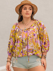 Plus Size Printed Tie Neck Blouse - Chic Yana's Fashion