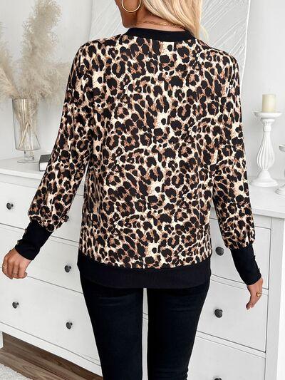 Leopard V Neck Long Sleeve T Shirt - Chic Yana's Fashion