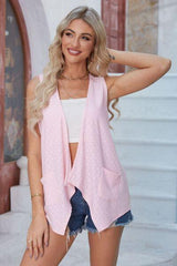 Eyelet Open Front Sleeveless Cardigan - Chic Yana's Fashion