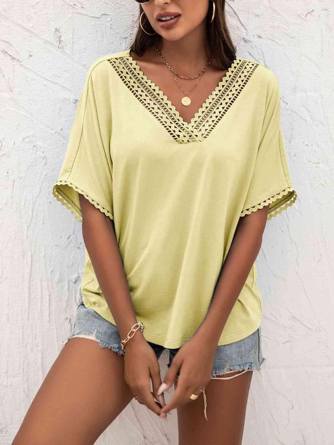 Ivy Lane V Neck Short Sleeve Blouse - Chic Yana's Fashion