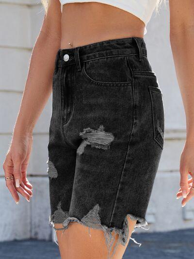 Distressed Raw Hem Denim Shorts 1 - Chic Yana's Fashion