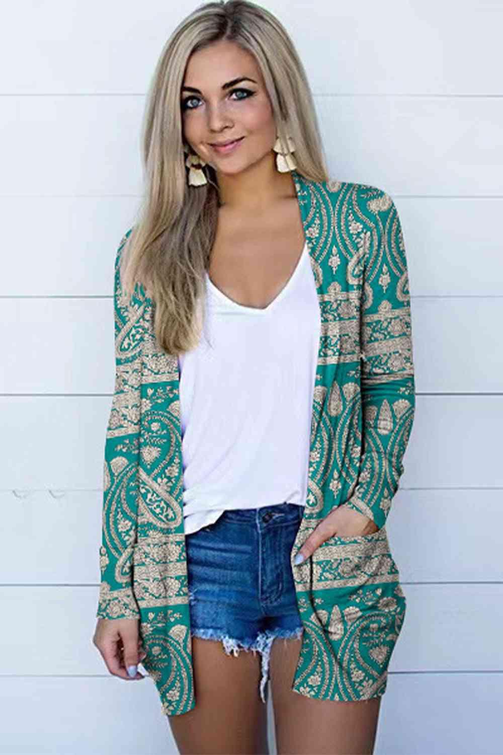 Printed Long Sleeve Cardigan - Chic Yana's Fashion