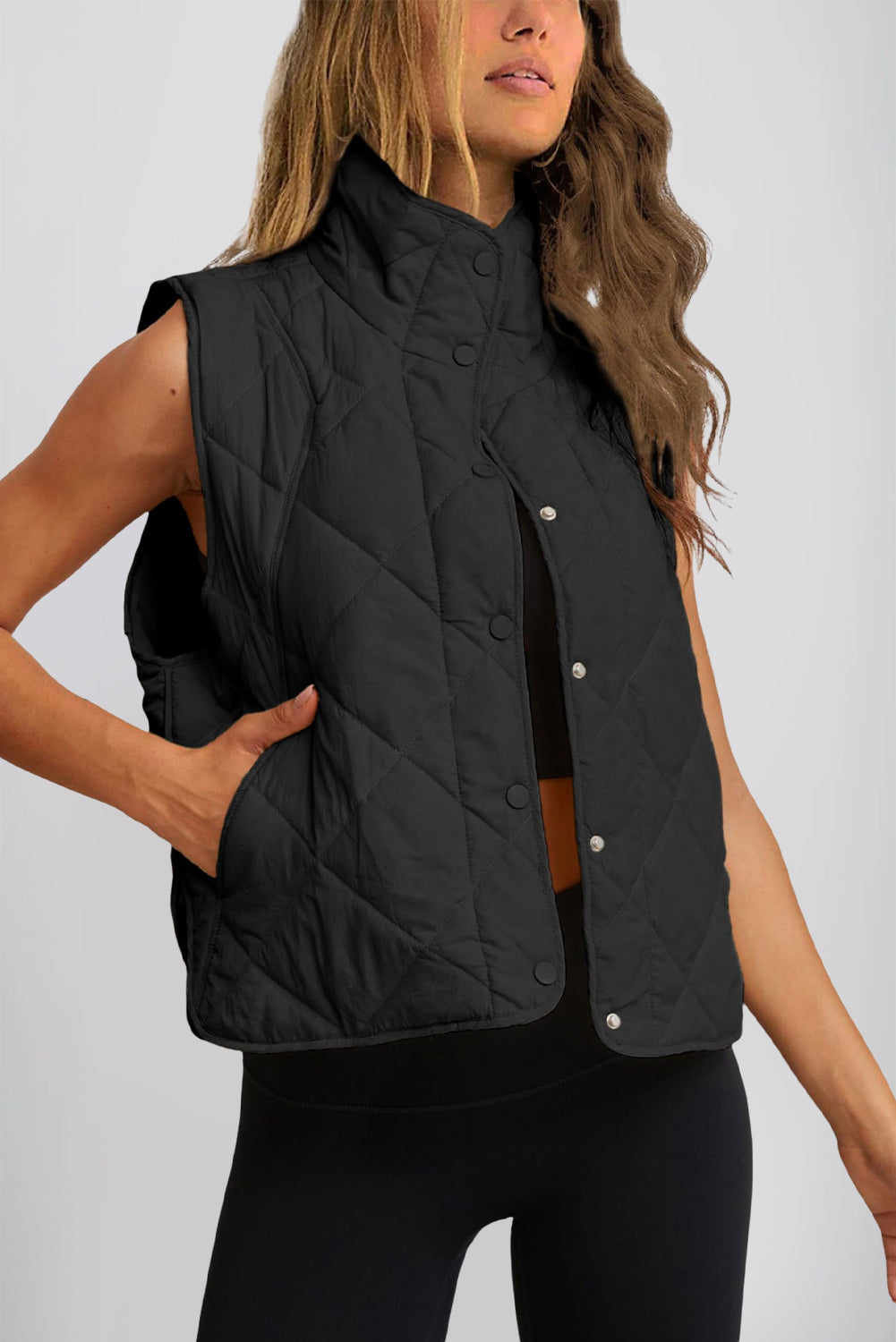 Snap Down Texture Vest Coat with Pockets - Chic Yana’s Fashion