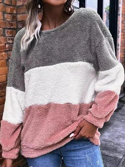 Color Block Round Neck Long Sleeve Sweatshirt - Chic Yana's Fashion