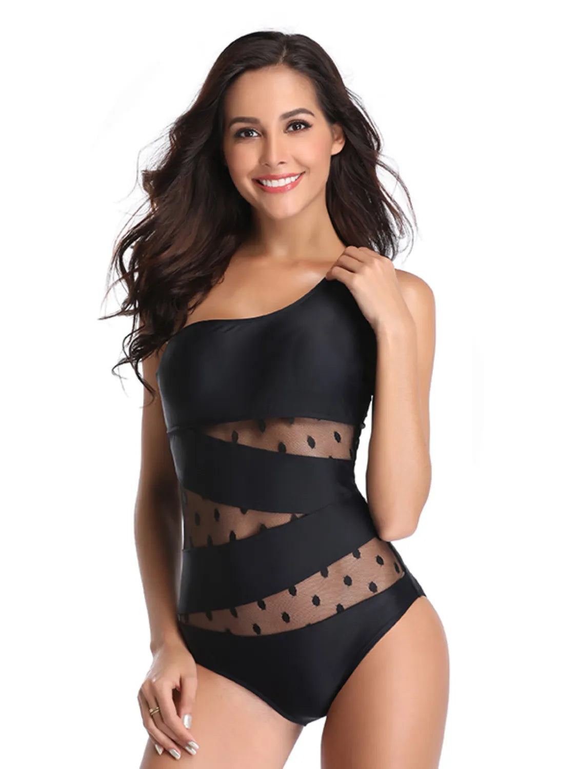 One Shoulder Polka Dot One Piece Swimwear - Stylish and Trendy Women's Fashion from Chic Yana's Fashion