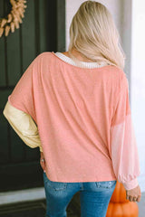 Color Block V Neck Dropped Shoulder Sweatshirt With Pocket - Chic Yana's Fashion