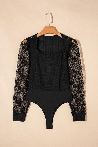 Eyelet Lace Long Sleeve Bodysuit - Chic Yana's Fashion