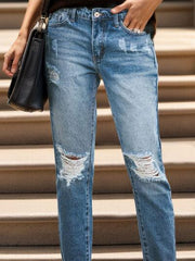 Distressed Raw Hem Jeans With Pockets - Chic Yana's Fashion