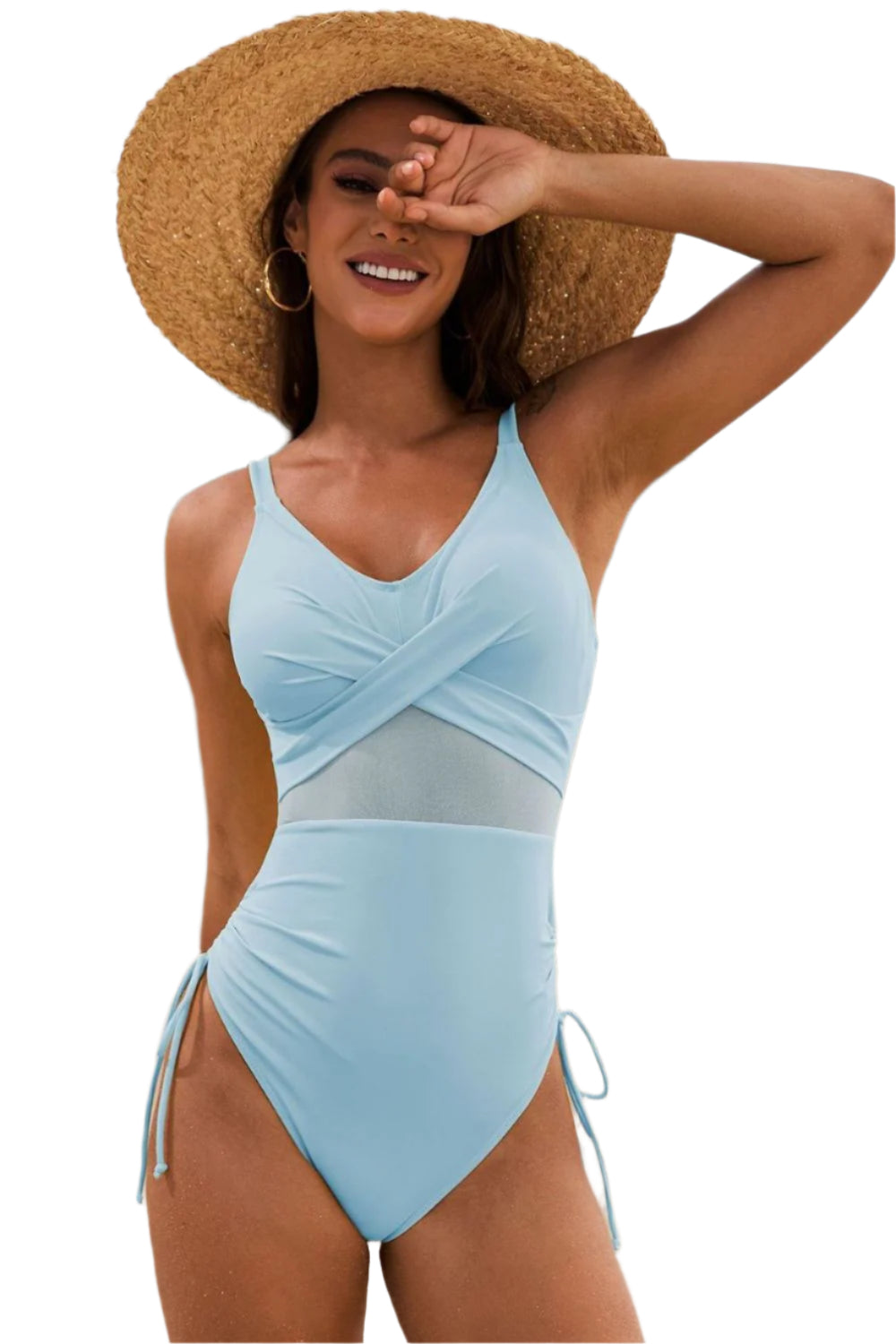 Drawstring Ruched V Neck One Piece Swimwear - Stylish and Trendy Women's Fashion from Chic Yana's Fashion