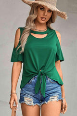 Tied Cutout Cold Shoulder Top - Chic Yana's Fashion