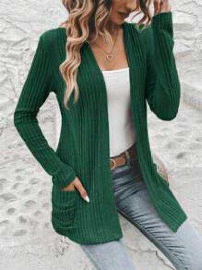 Pocketed Open Front Long Sleeve Cardigan - Chic Yana's Fashion