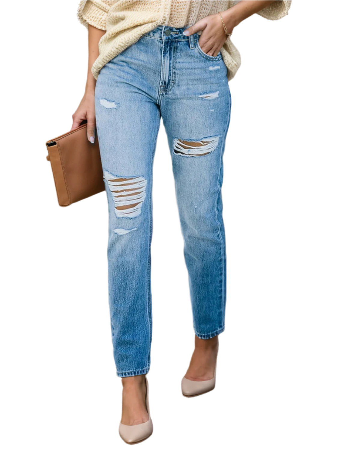 Buy Distressed Buttoned Jeans with Pockets Online - Stylish & Comfortable | Chic Yana's Fashion