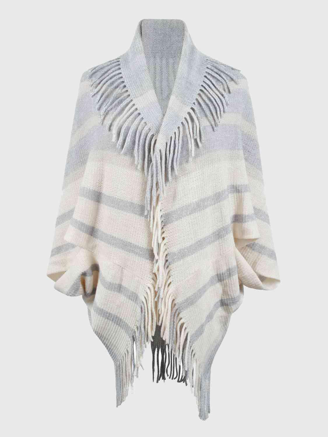 Fringe Detail Open Front Poncho - Chic Yana's Fashion