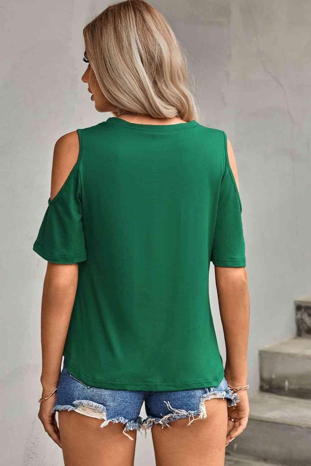 Tied Cutout Cold Shoulder Top - Chic Yana's Fashion