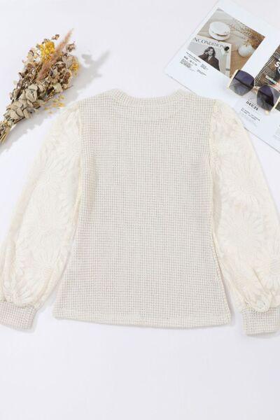 Mock Neck Lace Long Sleeve Top - Chic Yana's Fashion