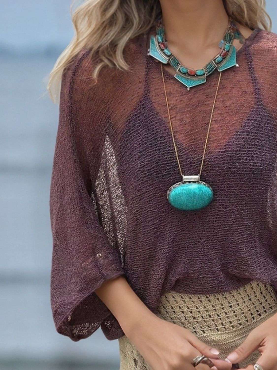 Round Neck Long Sleeve Cover Up - Stylish and Trendy Women's Fashion from Chic Yana's Fashion