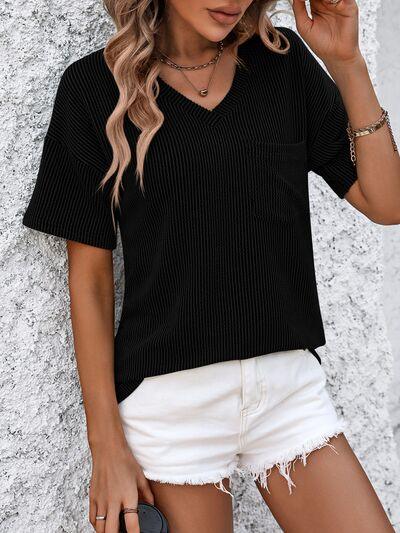 Mandy V Neck Dropped Shoulder T Shirt - Chic Yana's Fashion