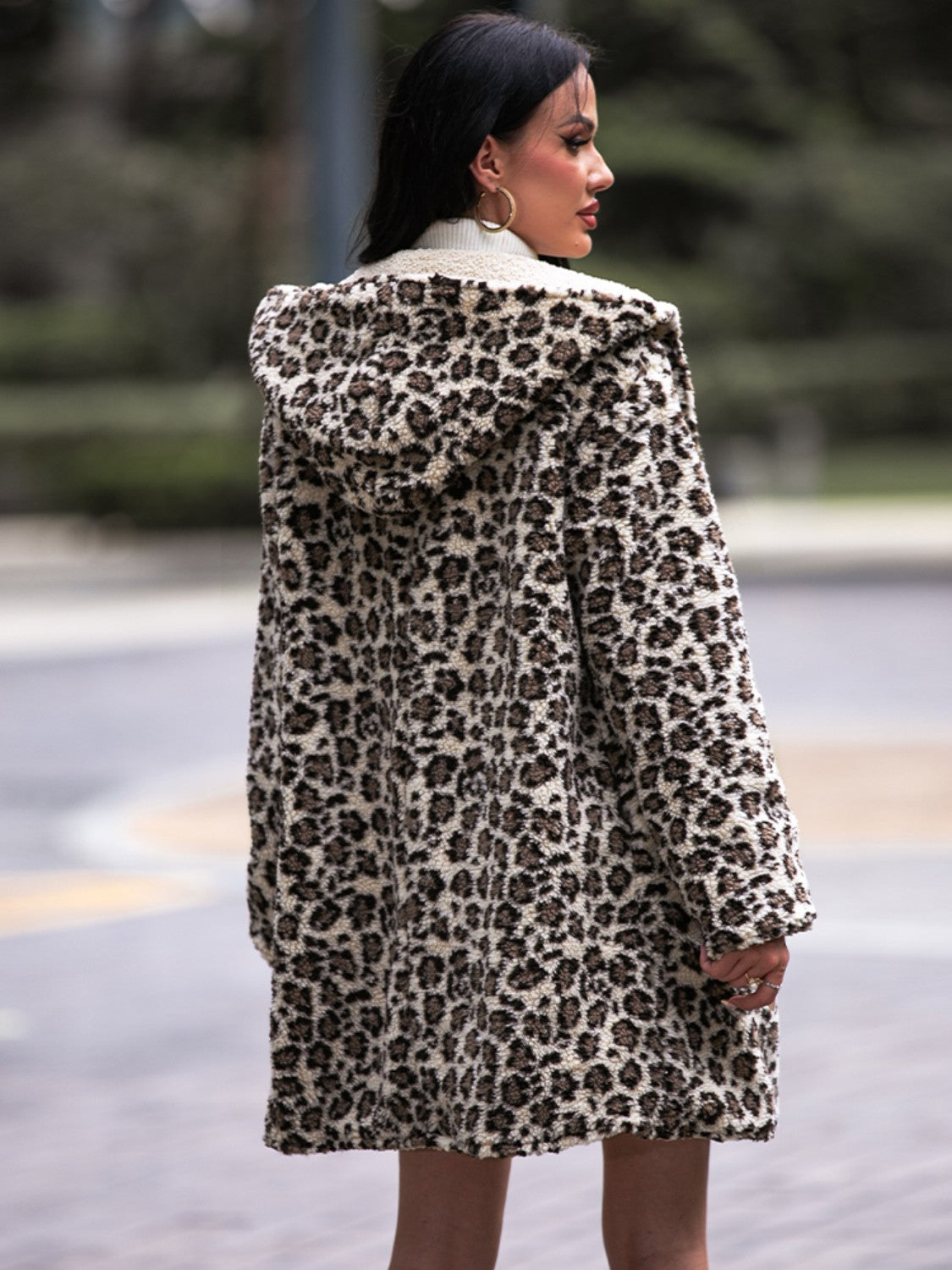 Shiny Leopard Hooded Coat with Pockets - Chic Yana’s Fashion