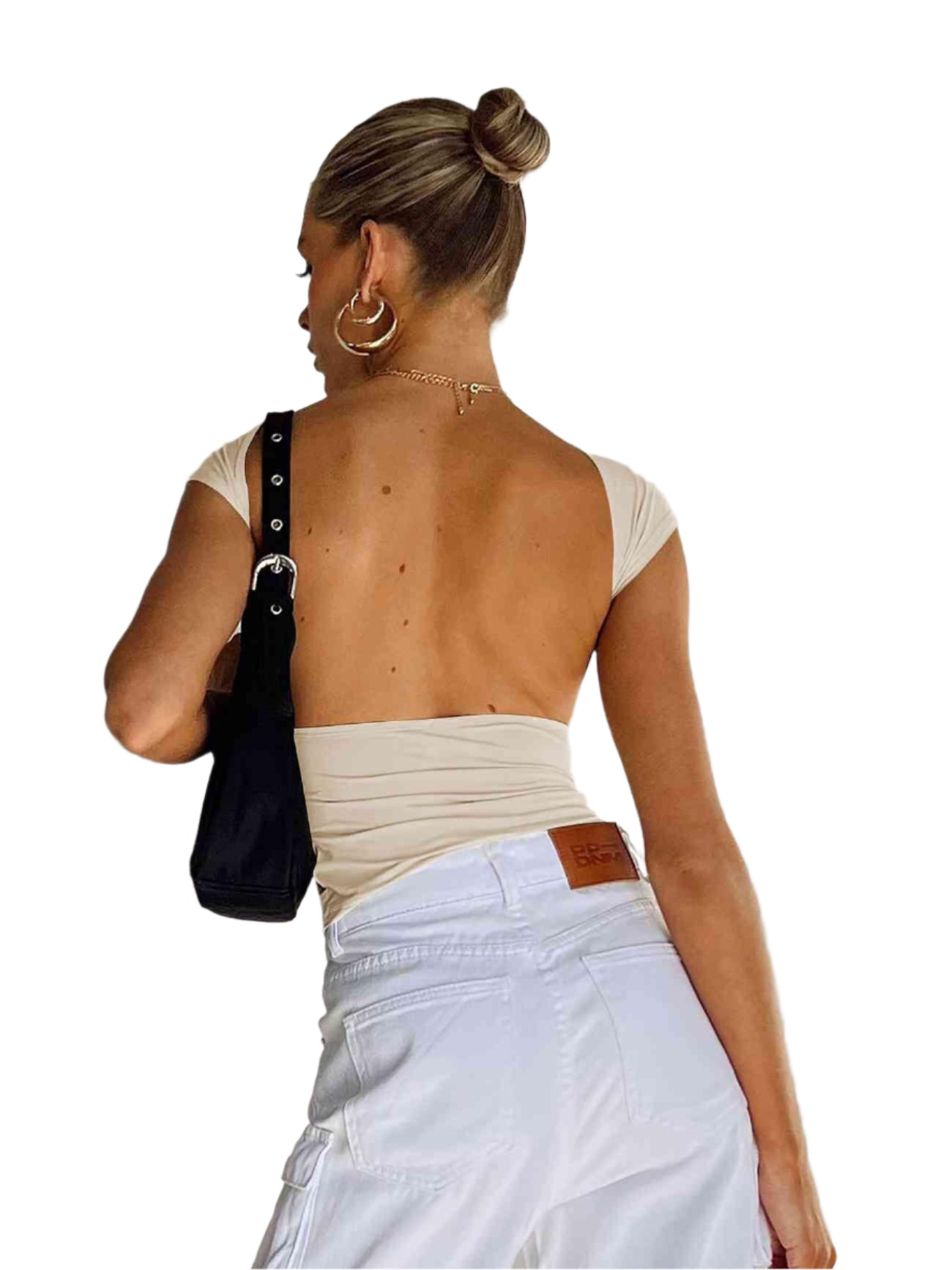 Backless Short Sleeve Cropped Blouse - Chic Yana's Fashion