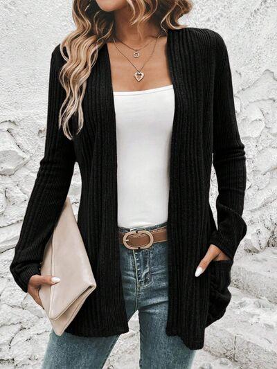 Pocketed Open Front Long Sleeve Cardigan - Chic Yana's Fashion