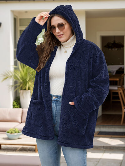 Plus Size Zip Up Long Sleeve Hooded Outerwear - Chic Yana's Fashion